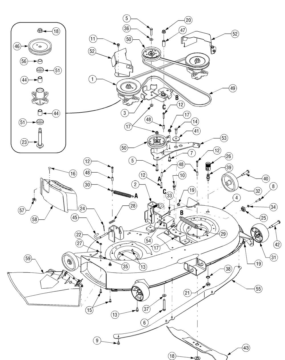 Mower Deck 42 Inch 1c097h And Before Diagram and Parts List for LT1040 13AX10CG709-13AX10CG710-13BX10CG710 Cub Cadet Lawn Tractor